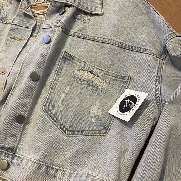 Nwt🔥Vervet Blue Denim Crop Rhinestone Bling Denim Jean Jacket - Picture 5 of 5